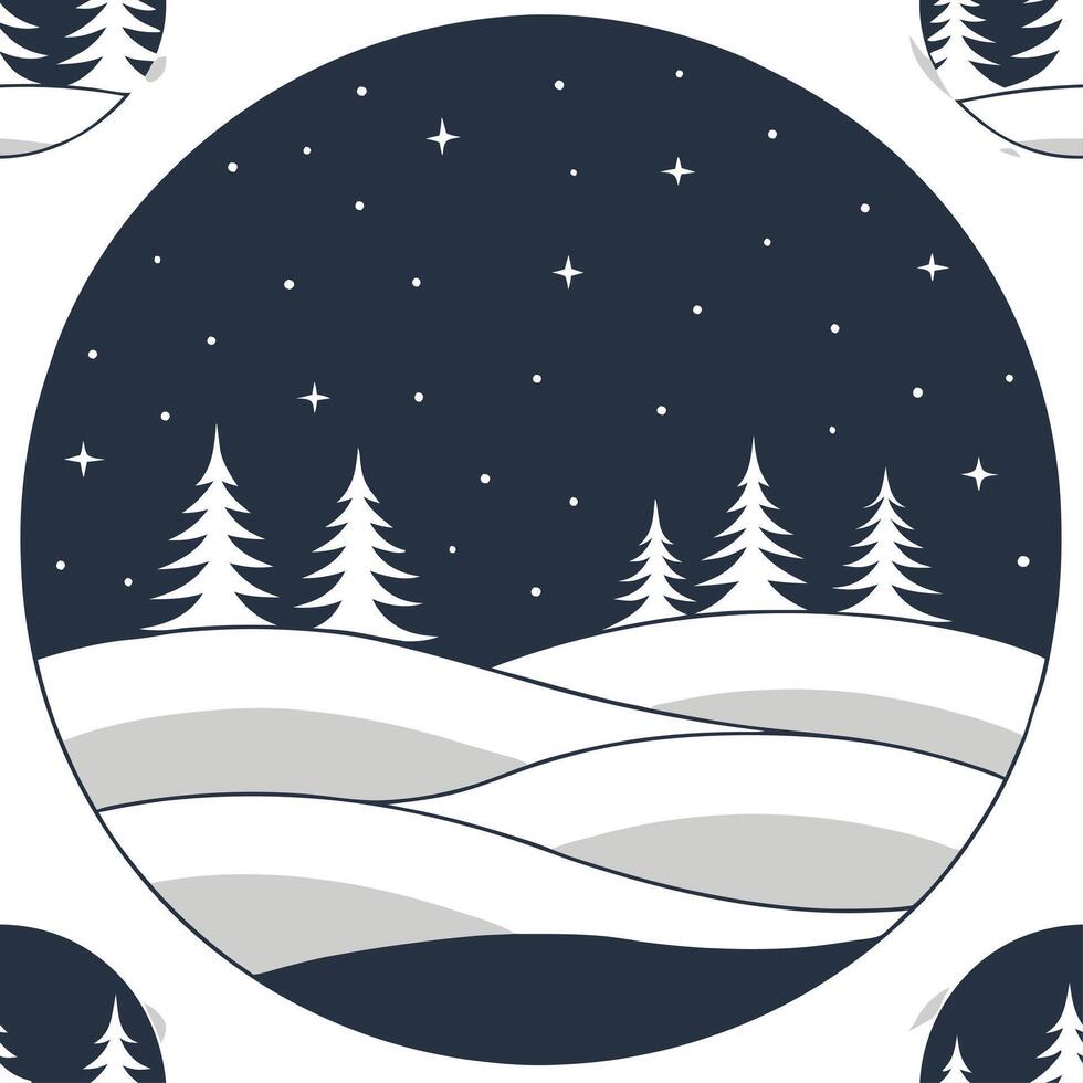 Winter whites seamless pattern with icy lakes snow covered hills and starry skies for a frosty winter night effect concept as Frosty winter night pattern with icy lakes snow covere Clean Set 4 vector