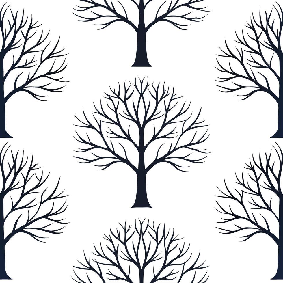 Winter trees seamless pattern with twisted branches and heavy snow for a dramatic cold weather effect concept as Dramatic winter trees pattern with twisted branches and heavy snow Clean Set 2 vector