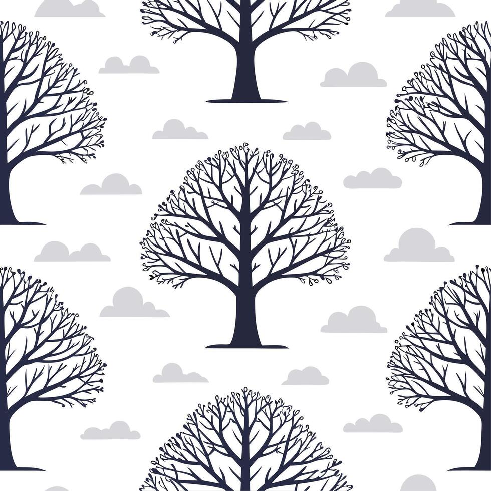 Winter trees seamless pattern with towering oak trees and light snow for a majestic winter woodland design concept as Majestic winter trees pattern with towering oak trees and ligh Clean Set 2 vector