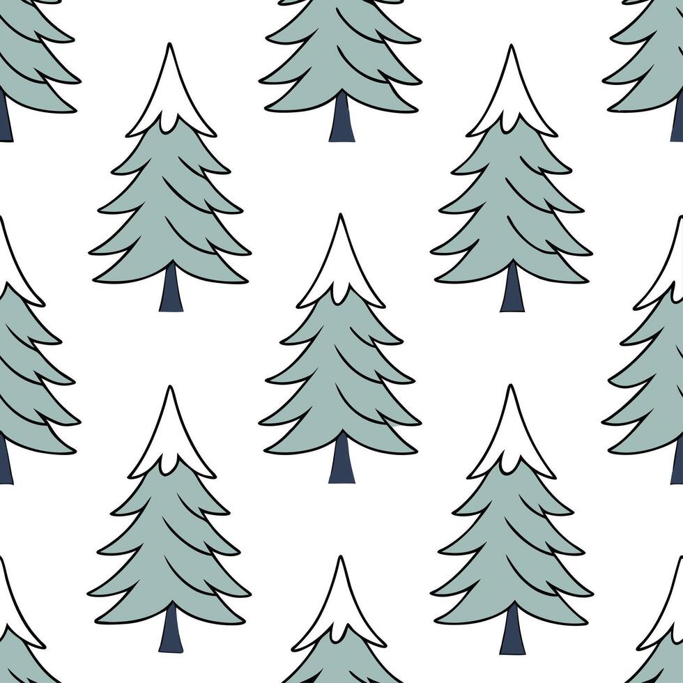 Winter trees seamless pattern with evergreen trees snowy branches and icy textures for a festive winter design concept as Festive winter trees pattern with evergreen trees snowy br Clean Set 2 vector