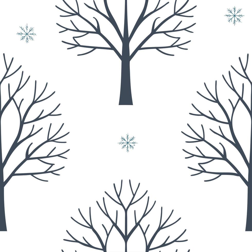 Winter trees seamless pattern with bare branches light frost and delicate snowflakes for a minimal winter design concept as Minimalist winter trees pattern with bare branches light Clean Set 4 vector