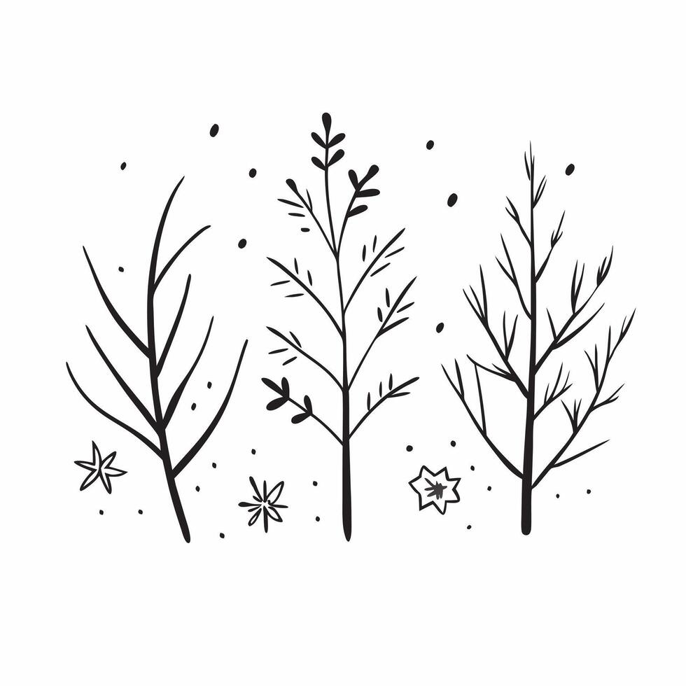 Winter trees seamless pattern with bare branches light frost and delicate snowflakes for a minimal winter design concept as Minimalist winter trees pattern with bare branches light Clean Set 3 vector