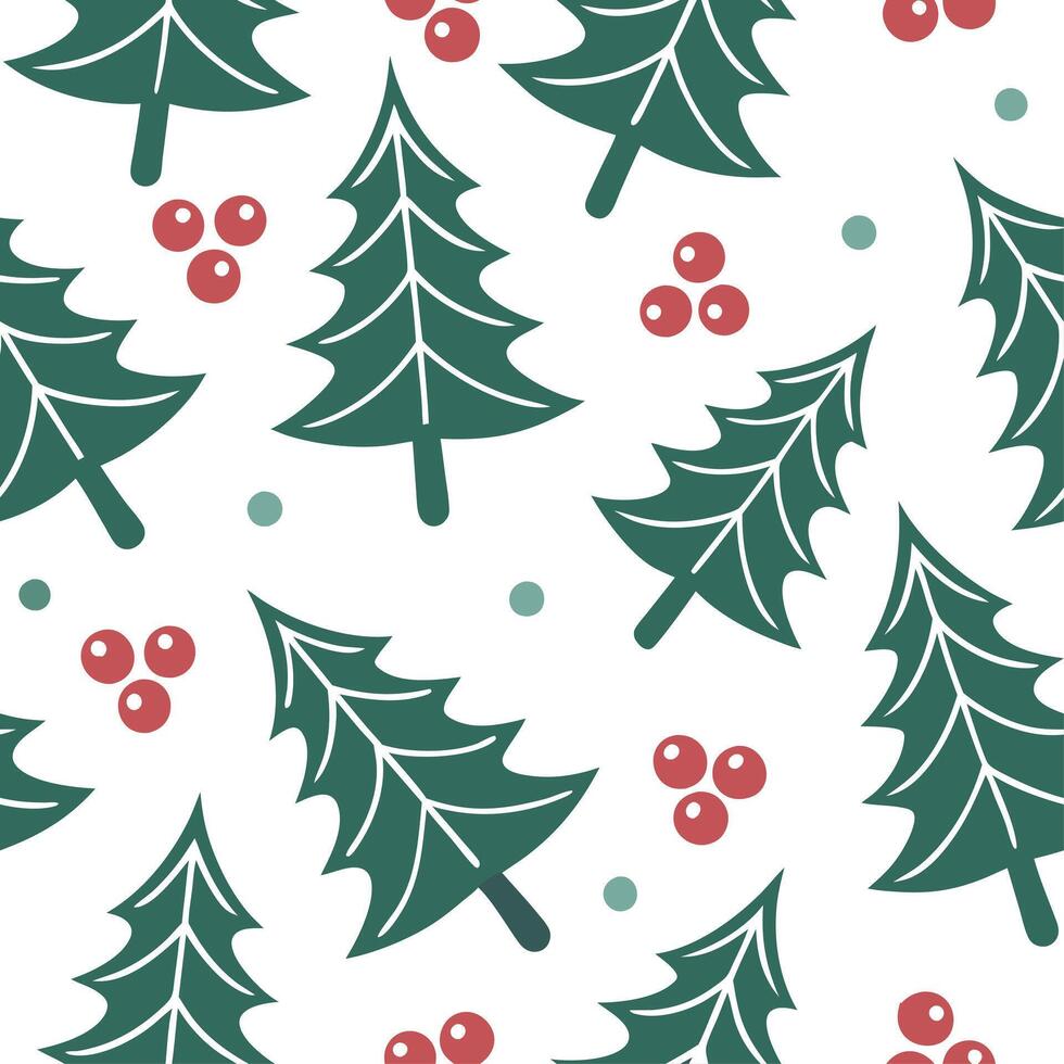 Winter seamless pattern with pine trees holly leaves and berries for a festive holiday design concept as Holiday winter pattern with pine trees holly leaves and berries for a festi Clean Set 2 vector