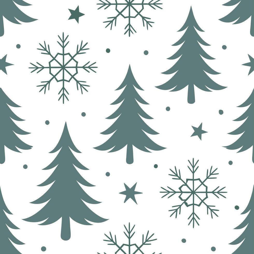 Winter seamless pattern with evergreen trees snowflakes and frosty textures for a traditional winter look concept as Traditional winter pattern with evergreen trees snowflakes and Clean Set 2 vector