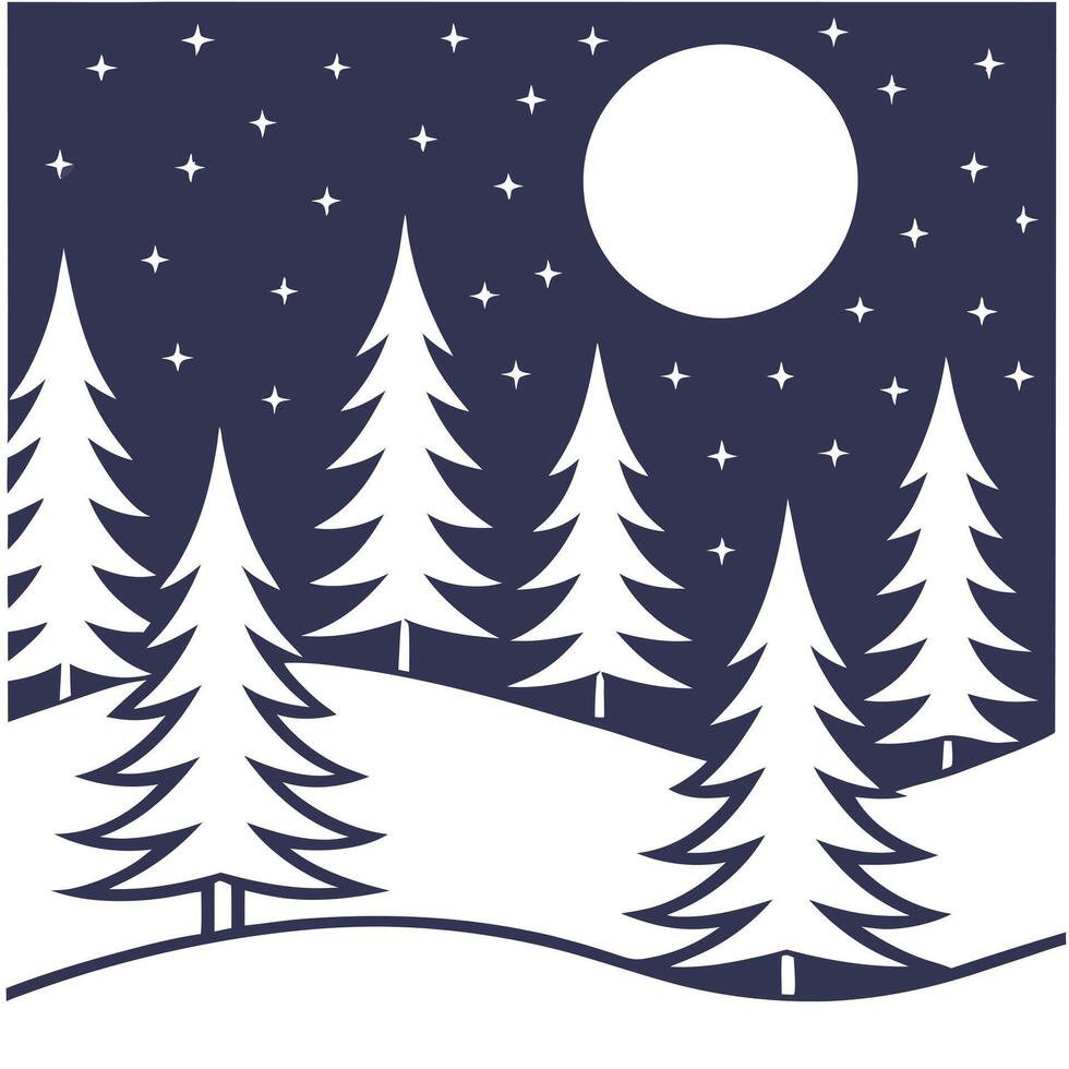 Winter nights seamless pattern with starry skies snow covered trees and soft moonlight for a peaceful tranquil atmosphere concept as Serene winter night pattern with starry skies s Clean Set 2 vector