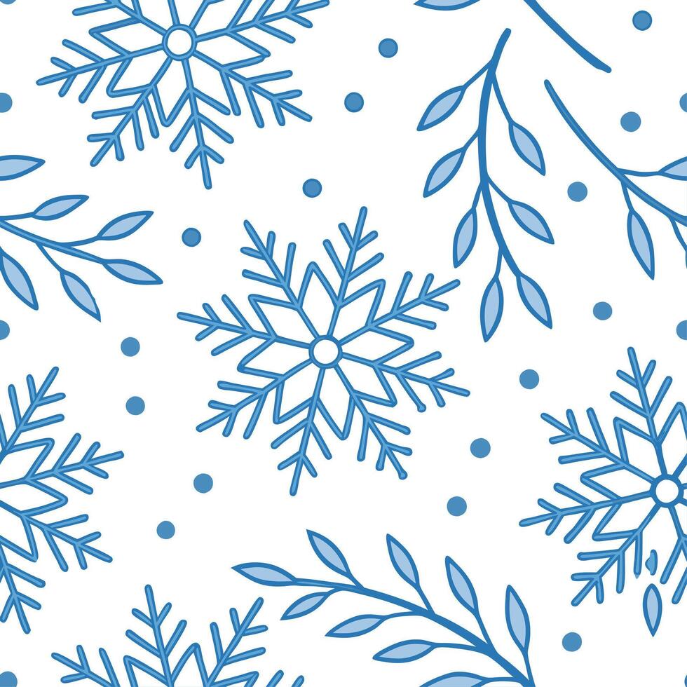 Winter seamless pattern with frosty blue snowflakes shimmering ice crystals and delicate winter branches for a magical winter look concept as Magical winter pattern with frosty blu Clean Set 2 vector