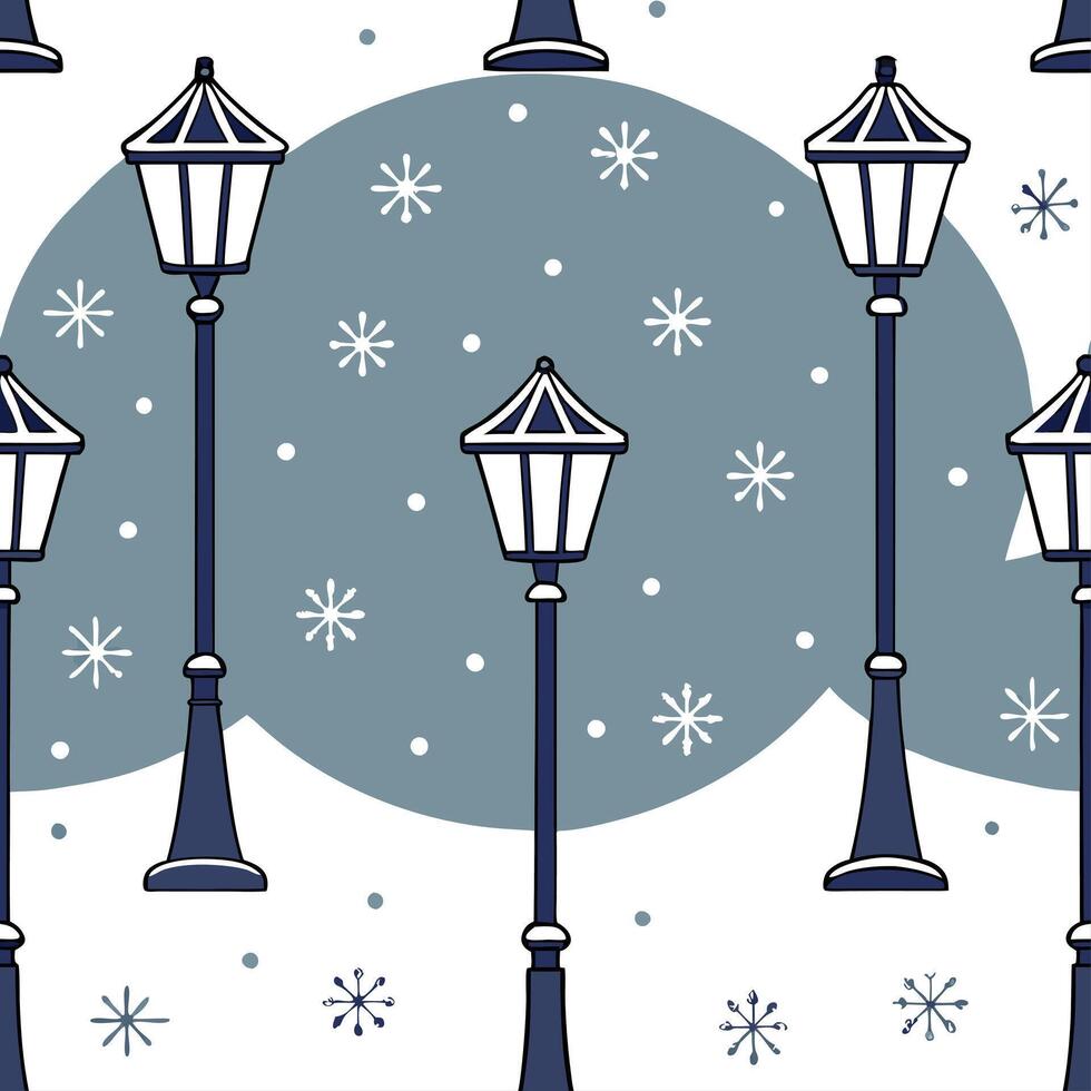 Winter nights seamless pattern with snowy hills distant mountains and sparkling stars for a peaceful remote winter landscape concept as Remote winter night pattern with snowy hills Clean Set 7 vector