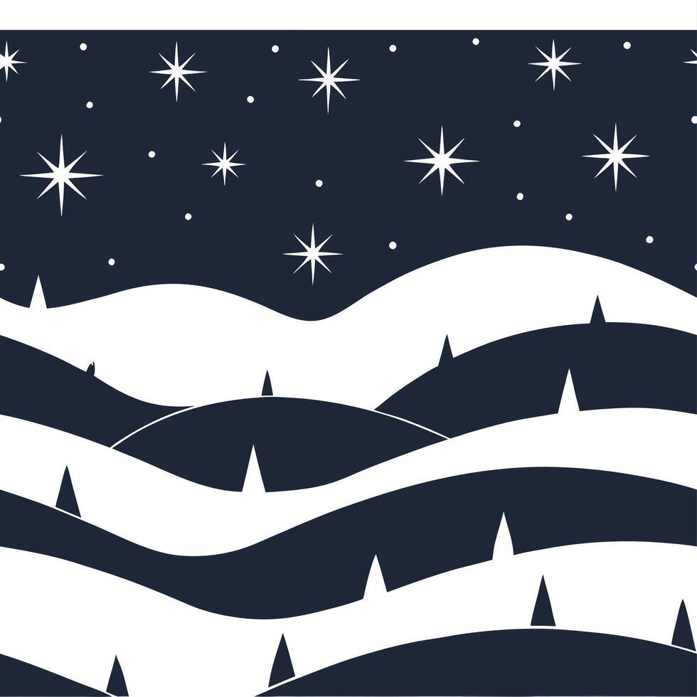 Winter nights seamless pattern with snowy hills distant mountains and sparkling stars for a peaceful remote winter landscape concept as Remote winter night pattern with snowy hills Clean Set 3 vector