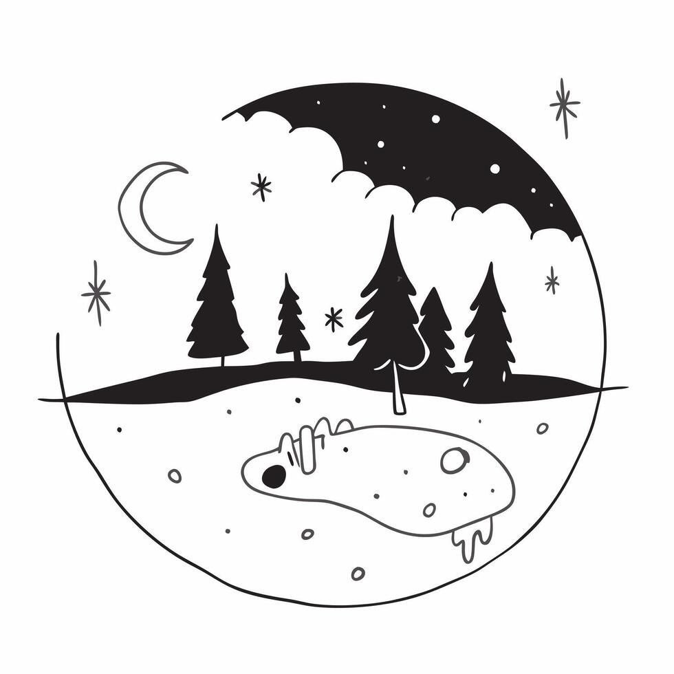 Winter nights seamless pattern with frosty trees soft snowflakes and quiet night skies for a calm reflective atmosphere concept as Calm winter night pattern with frosty trees soft Clean Set 3 vector