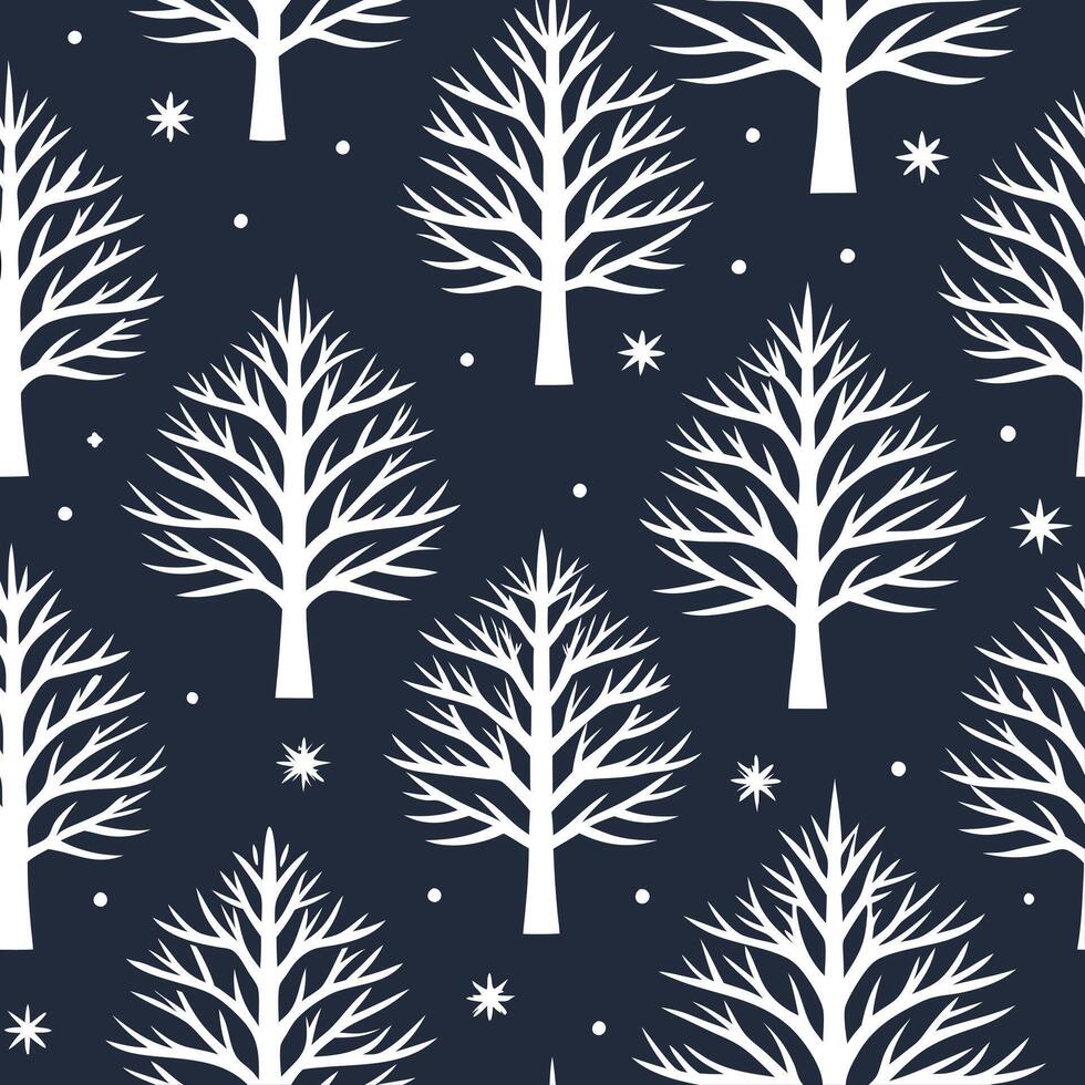 Winter nights seamless pattern with frosty trees soft snowflakes and quiet night skies for a calm reflective atmosphere concept as Calm winter night pattern with frosty trees soft Clean Set 4 vector
