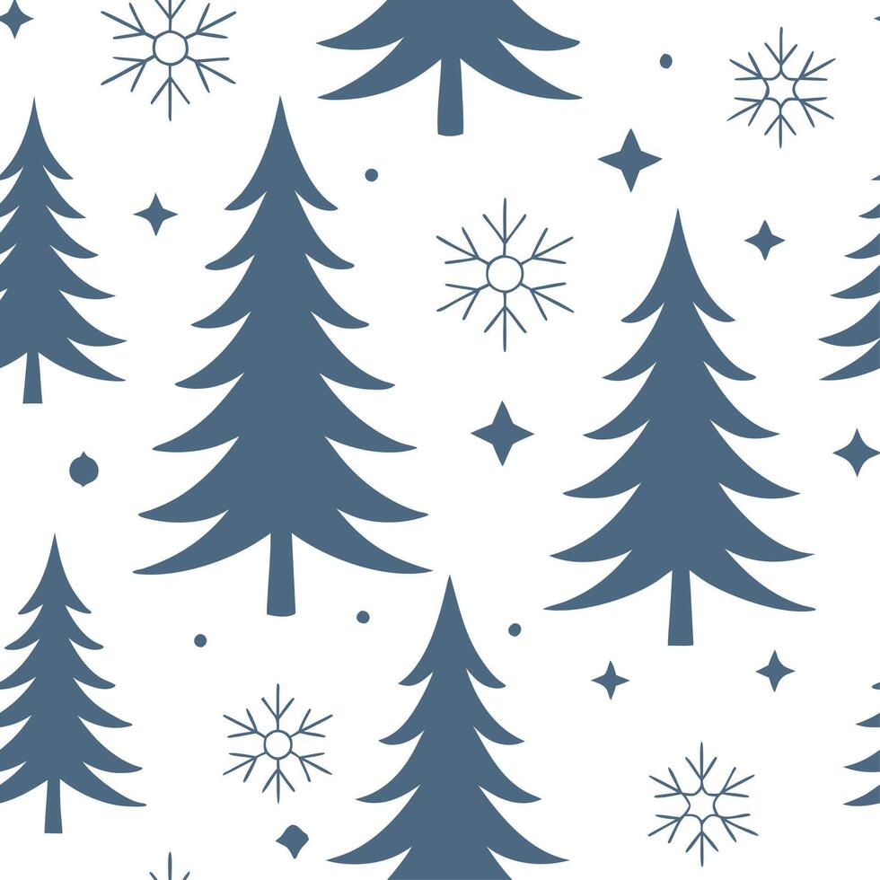 Winter nights seamless pattern with frosty trees soft snowflakes and quiet night skies for a calm reflective atmosphere concept as Calm winter night pattern with frosty trees soft Clean Set 2 vector