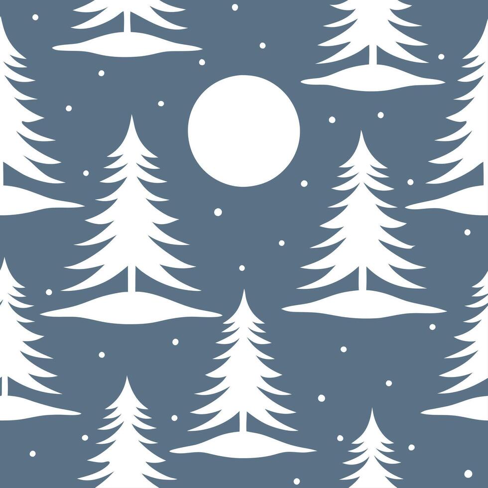 Winter nights seamless pattern with clear starry skies snow covered trees and soft moonlight for a peaceful winter night concept as Peaceful winter night pattern with clear starry Clean Set 2 vector