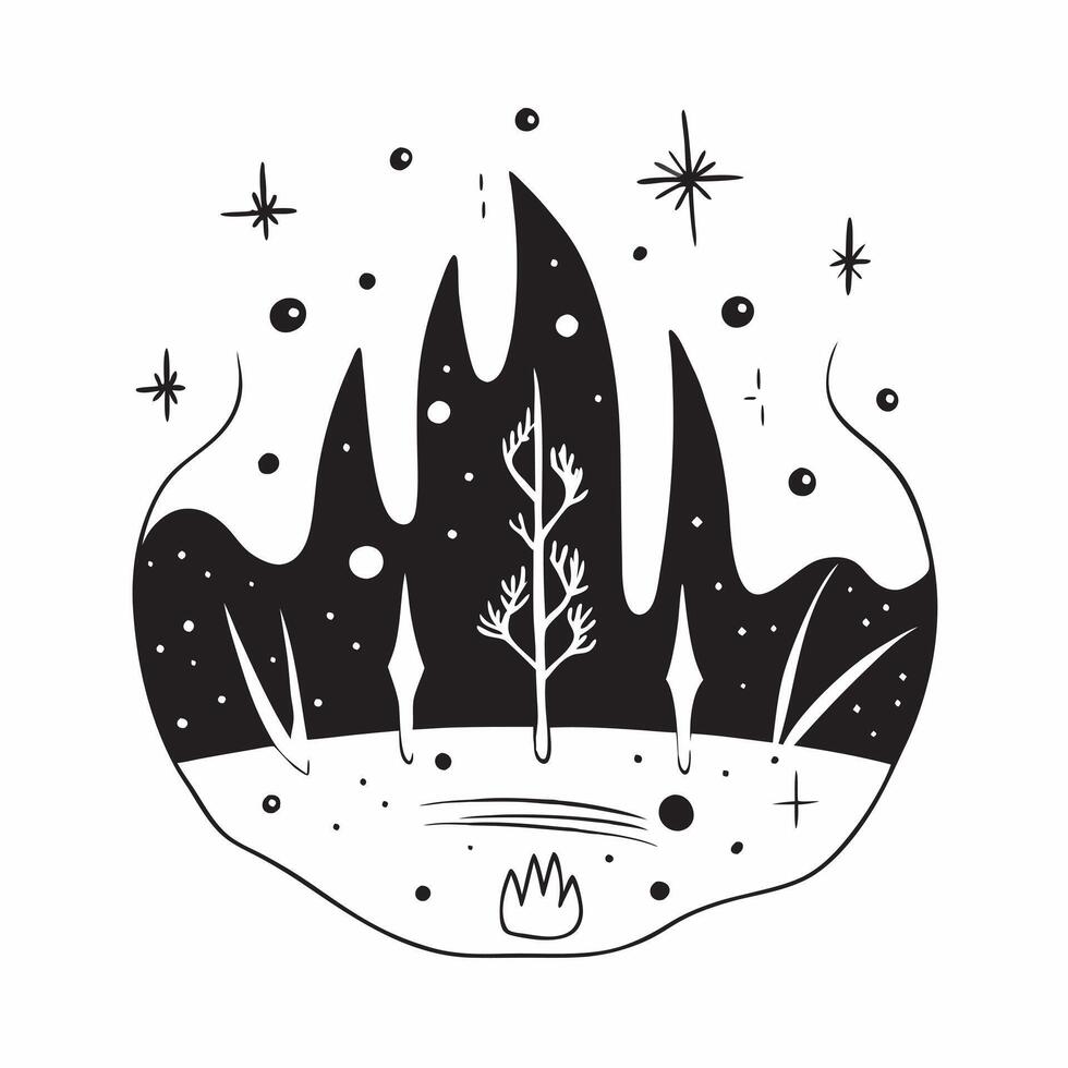 Winter nights seamless pattern with dark sky snowflakes and glowing trees for a mystical winter evening effect concept as Mystical winter night pattern with dark skies snowflakes a Clean vector