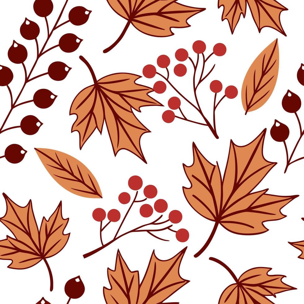 Warm autumn berries and leaves seamless tile pattern with rich reds oranges and browns concept as Rich red orange and brown berries and leaves create a warm autumn berries seamless Clean vector