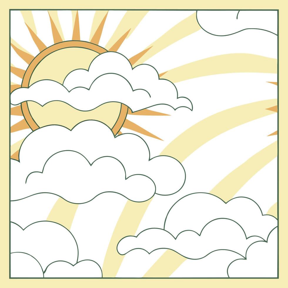Vibrant spring sky seamless tile pattern with bright sun and light clouds for a refreshing spring day concept as Bright sun and light clouds form a vibrant spring sky creating a se Clean vector