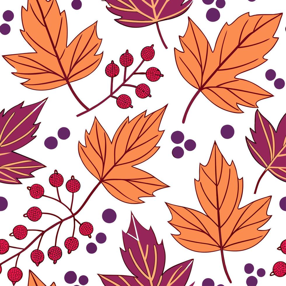 Vibrant autumn leaves and berries seamless tile pattern with rich reds oranges and purples concept as Rich red orange and purple autumn leaves and berries create a vibrant seamless Clean vector