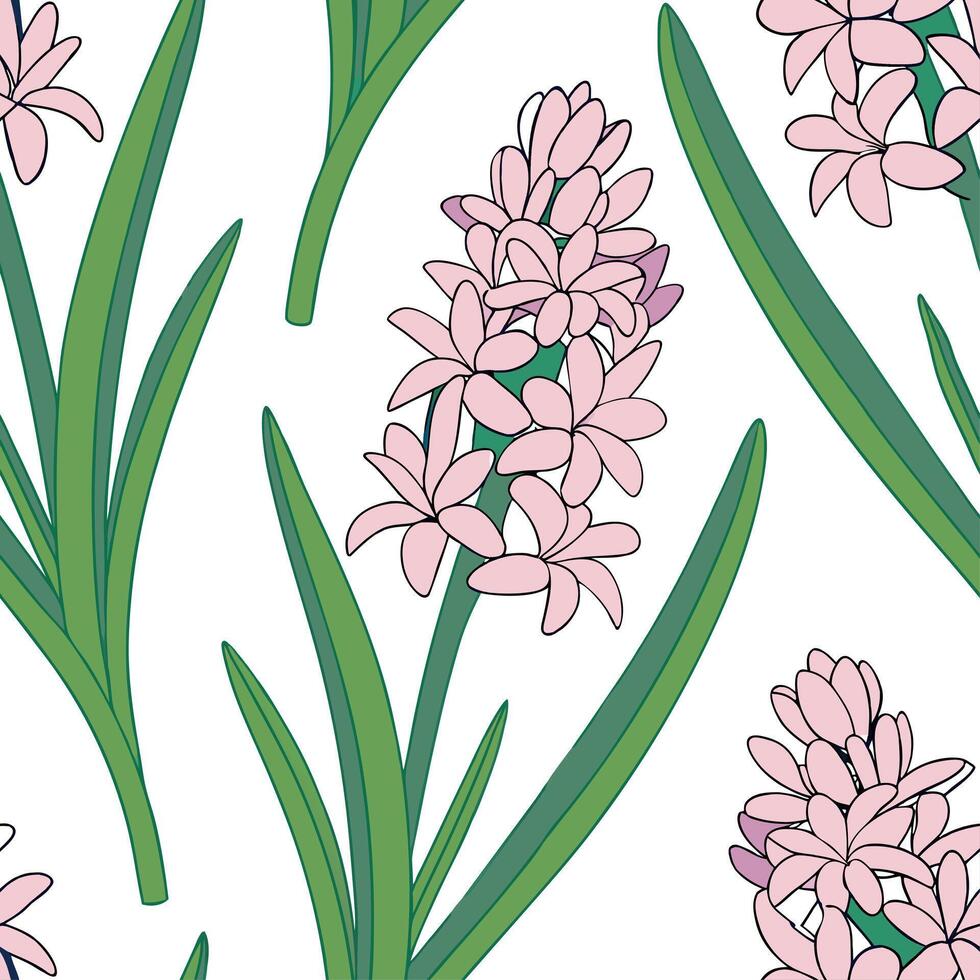 Vibrant hyacinth seamless tile pattern with soft pastel colors and sweet fragrant blooms concept as Soft pastel hyacinths with fragrant blooms form a fresh seamless spring tile pat Clean vector