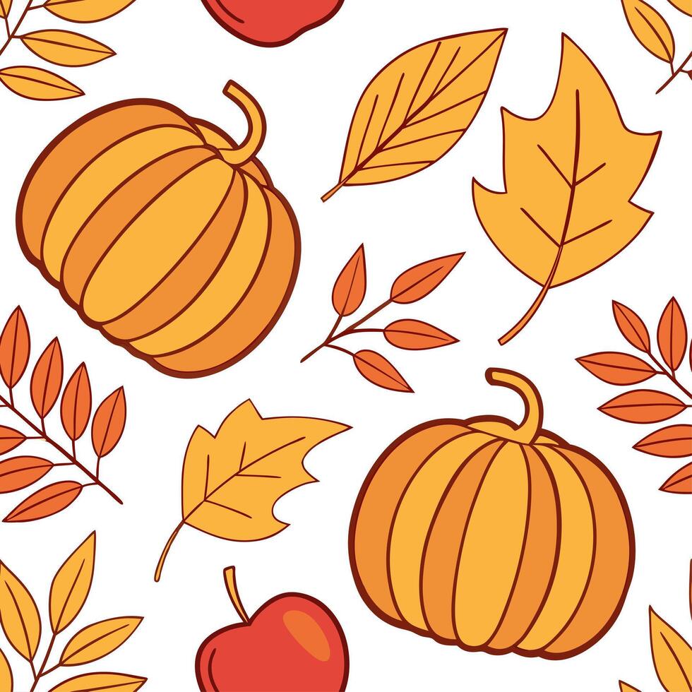 Vibrant autumn harvest seamless tile pattern with pumpkins apples and colorful leaves concept as Pumpkins apples and colorful leaves in vibrant autumn tones create a harvest themed Clean vector