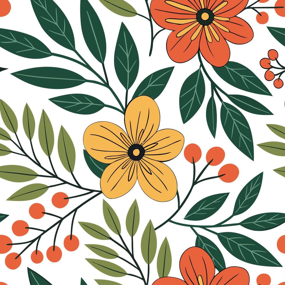 Vibrant autumn floral bouquet seamless tile pattern with colorful blossoms and lush greenery concept as Colorful autumn blossoms and lush greenery create a vibrant seamless floral Clean vector