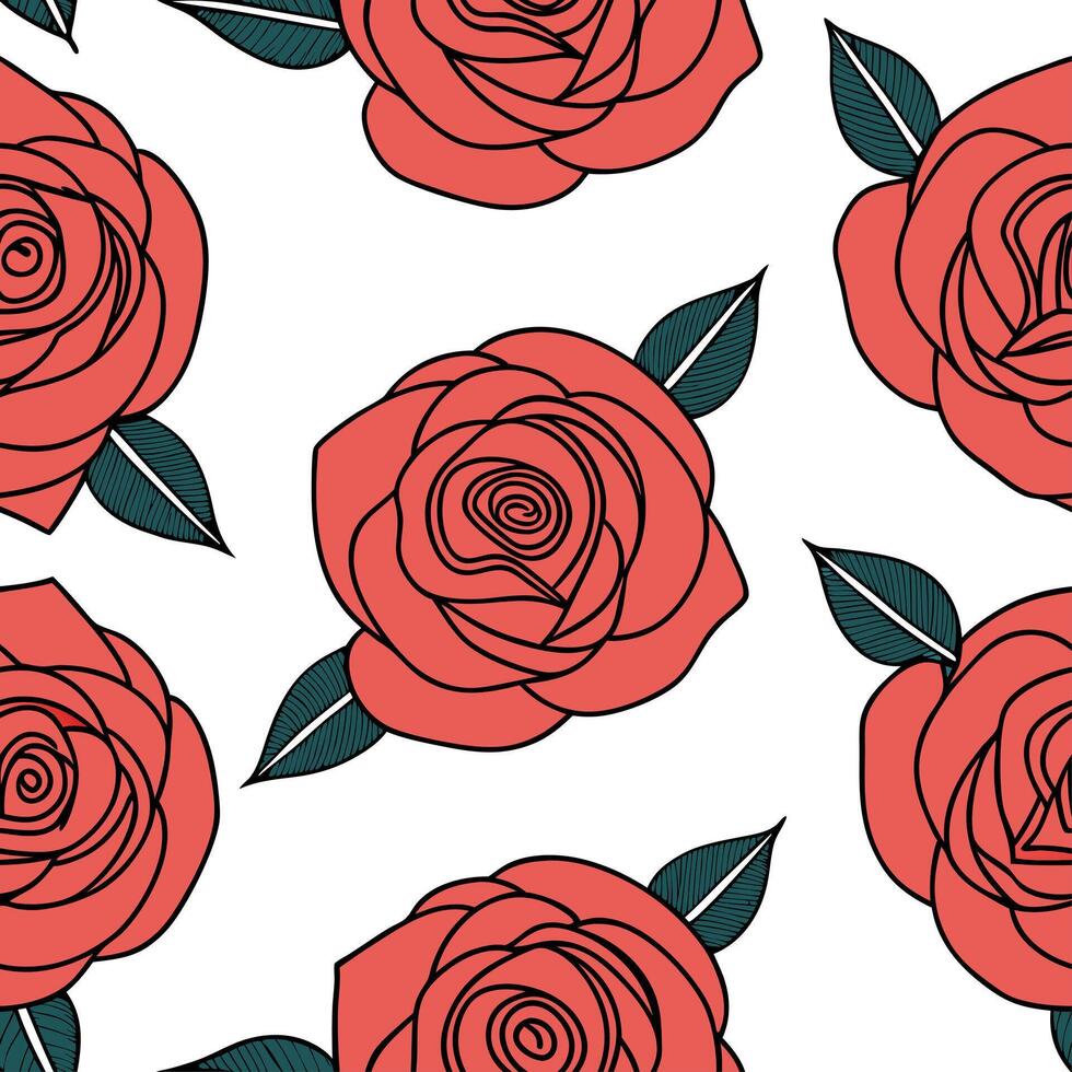 Valentine roses seamless tile pattern with blooming flowers and rich red tones for elegant love themed decor concept as Blooming roses and rich red tones arranged seamlessly for el Clean vector