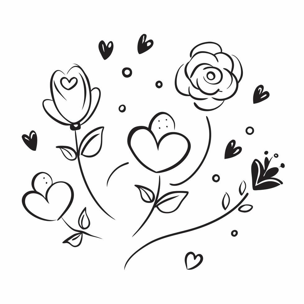 Valentine hearts and roses seamless tile pattern with romantic blooms and soft pink hues for elegant decor concept as Romantic rose blooms and soft pink hearts arranged seamlessly Clean Set 6 vector