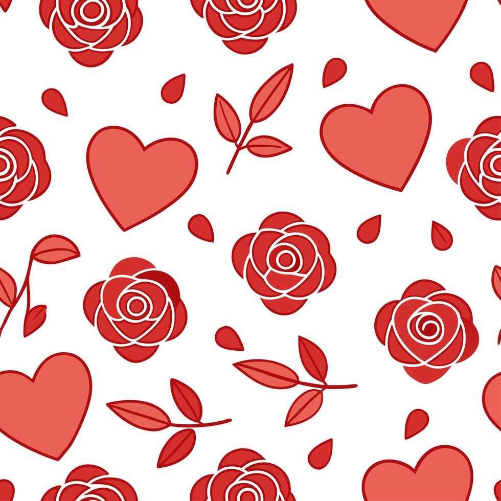 Valentine hearts and roses seamless tile pattern with romantic blooms and soft pink hues for elegant decor concept as Romantic rose blooms and soft pink hearts arranged seamlessly Clean Set 3 vector