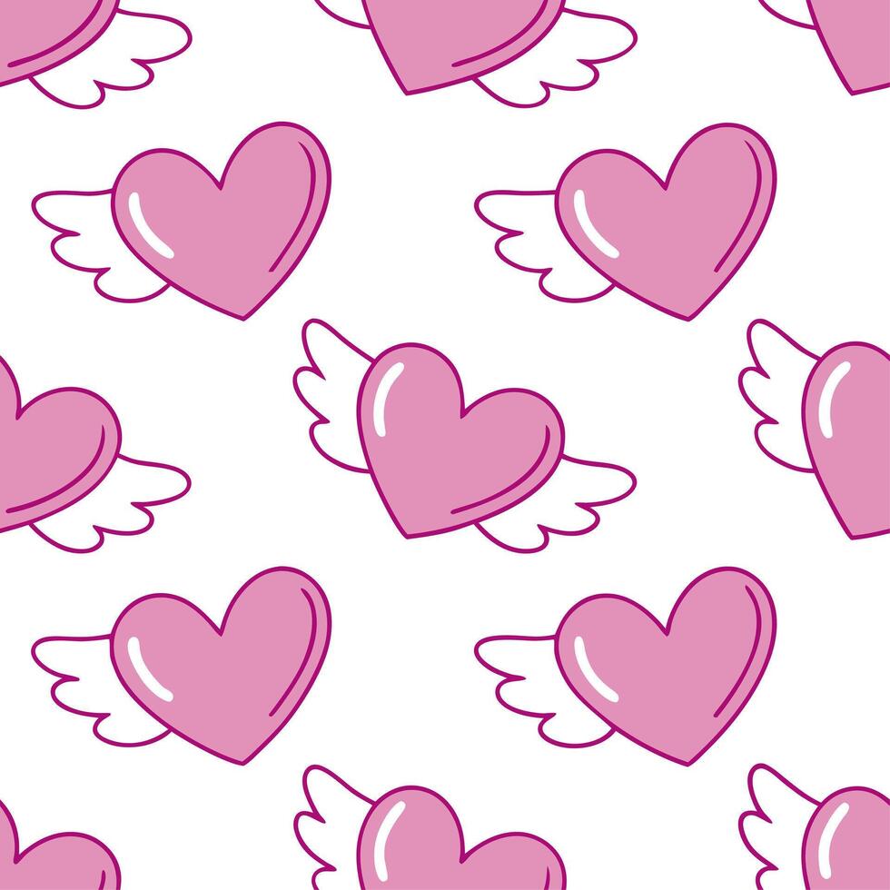 Valentine hearts and cupids seamless tile pattern with playful elements and bright pink tones for cheerful decor concept as Playful hearts and cupids with bright pink tones arrange Clean Set 8 vector