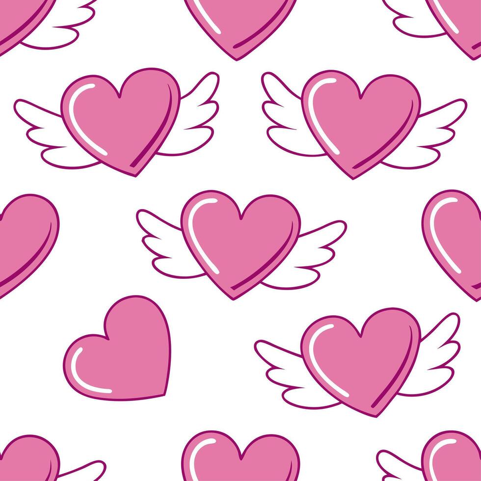 Valentine hearts and cupids seamless tile pattern with playful elements and bright pink tones for cheerful decor concept as Playful hearts and cupids with bright pink tones arrange Clean Set 12 vector