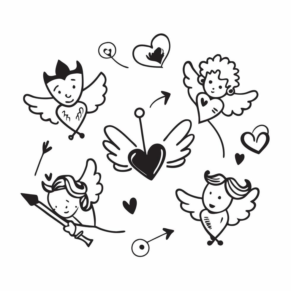 Valentine hearts and cupids seamless tile pattern with playful elements and bright pink tones for cheerful decor concept as Playful hearts and cupids with bright pink tones arrange Clean Set 2 vector