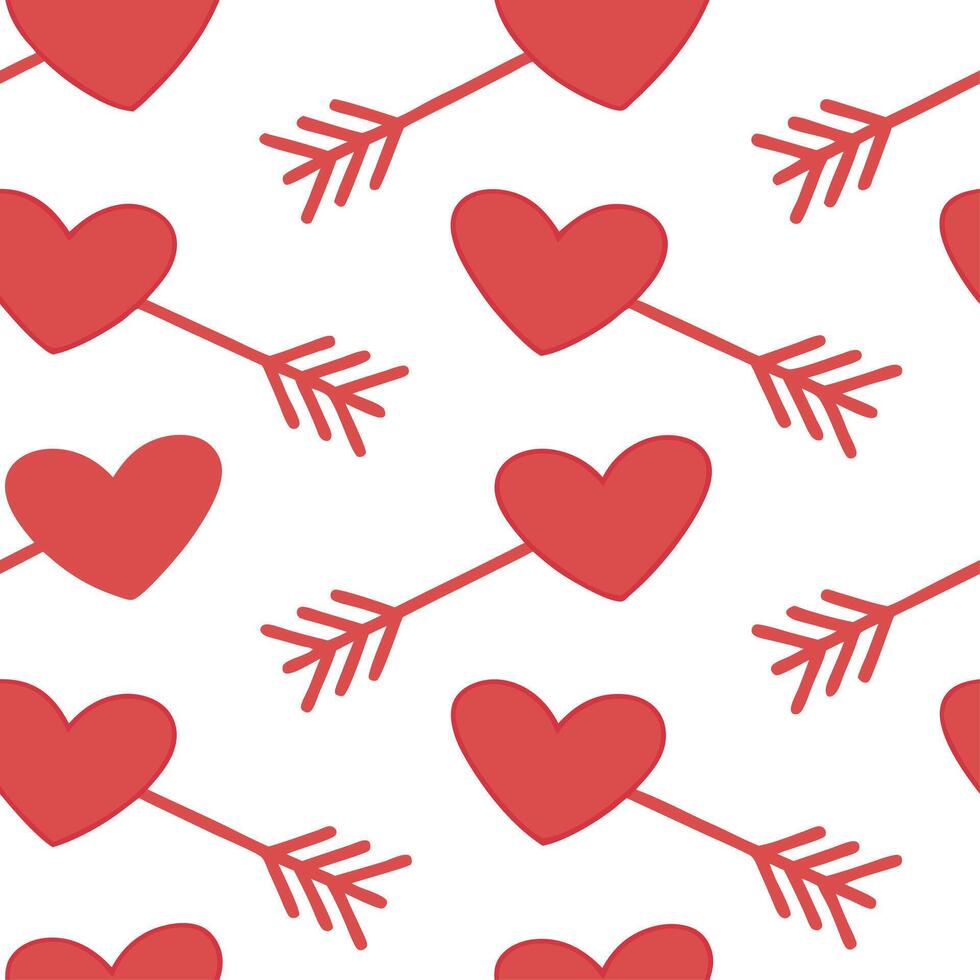 Valentine hearts and cupid arrows seamless tile pattern with romantic symbols and vibrant red tones for elegant decor concept as Romantic cupid arrows and vibrant red hearts arrang Clean vector