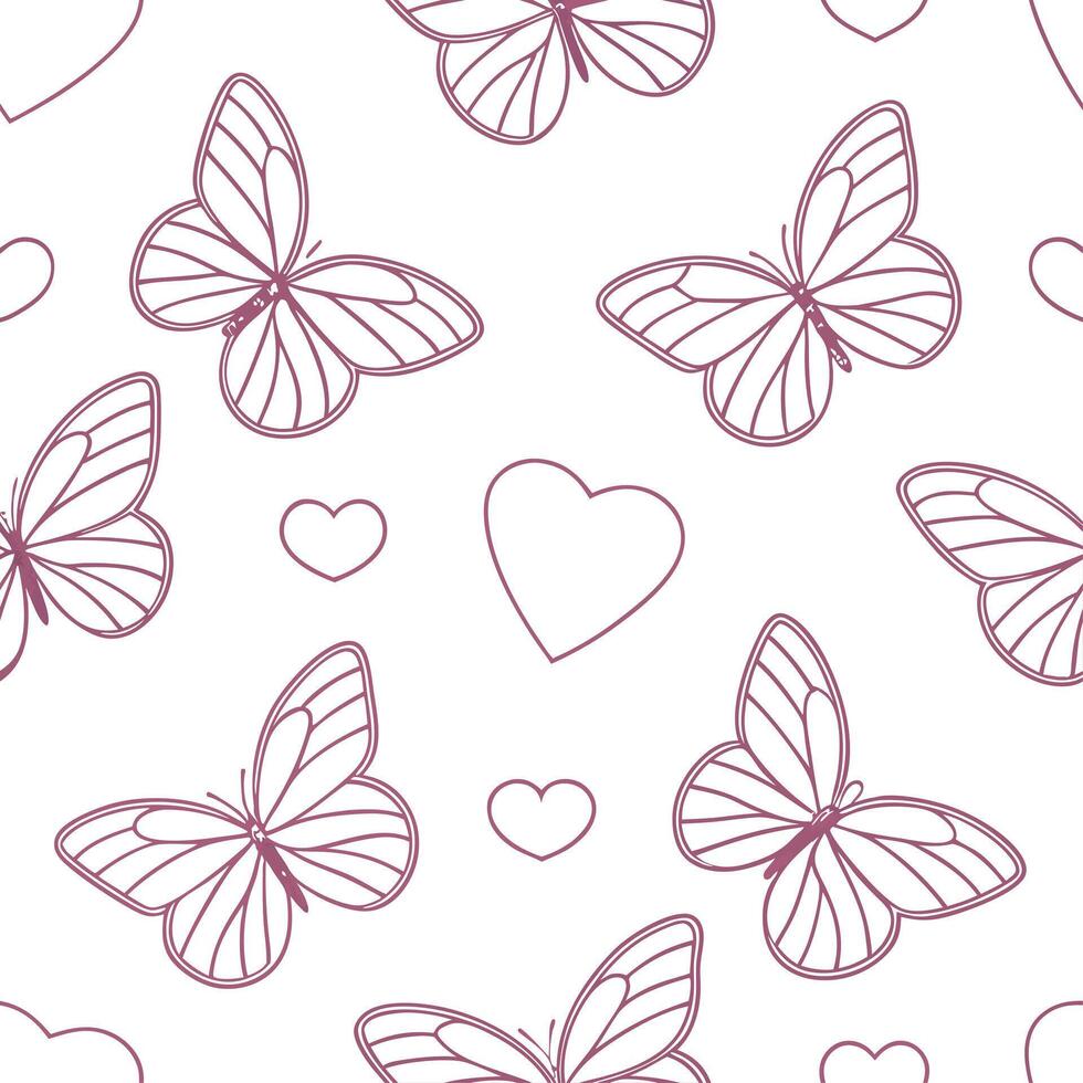 Valentine hearts and butterflies seamless tile pattern with delicate wings and romantic colors for charming decor concept as Delicate butterfly wings and romantic hearts arranged s Clean vector