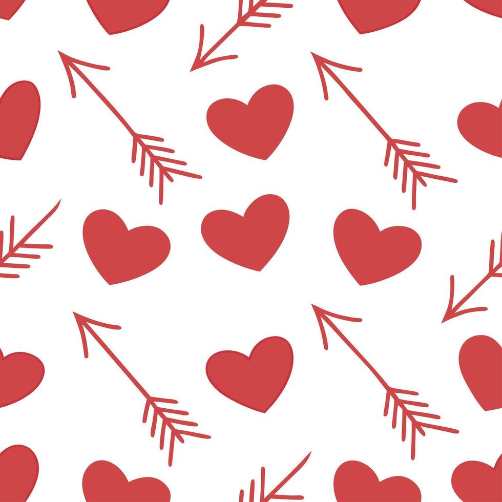 Valentine hearts and arrows seamless tile pattern with vibrant reds and elegant designs for romantic decor concept as Vibrant red hearts and elegant arrows arranged seamlessly for Clean vector