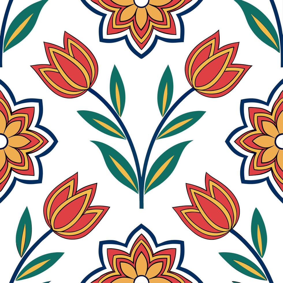 Turkish tulips and mosaics seamless tile pattern with vibrant colors and intricate designs for exotic decor concept as Vibrant Turkish tulips and intricate mosaic designs arranged Clean Set 2 vector