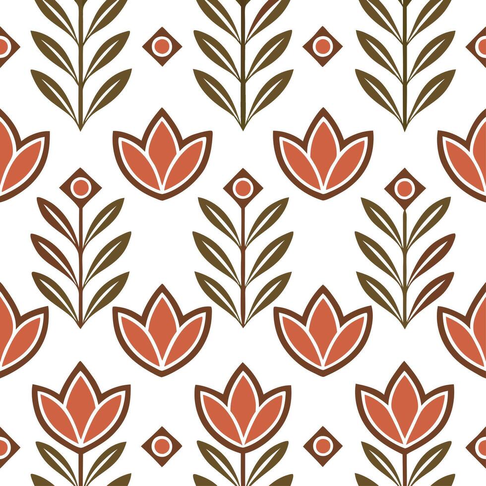 Turkish kilim patterns and tulips seamless tile pattern with earthy tones and traditional designs for cultural decor concept as Earthy toned Turkish kilim patterns and traditional Clean Set 2 vector