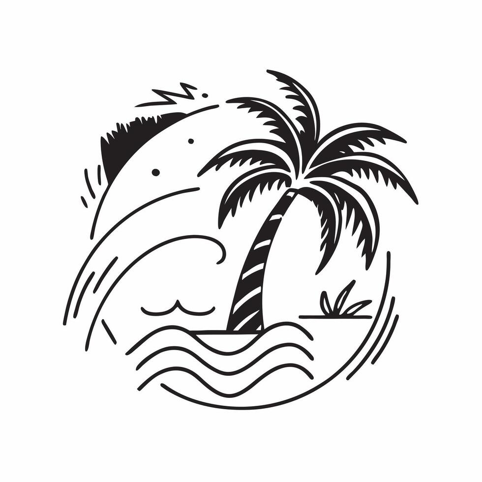 Tropical summer waves seamless pattern with palm leaves and wave textures for exotic beach themed designs concept as Tropical beach wave pattern with palm leaves and wave textures Clean vector
