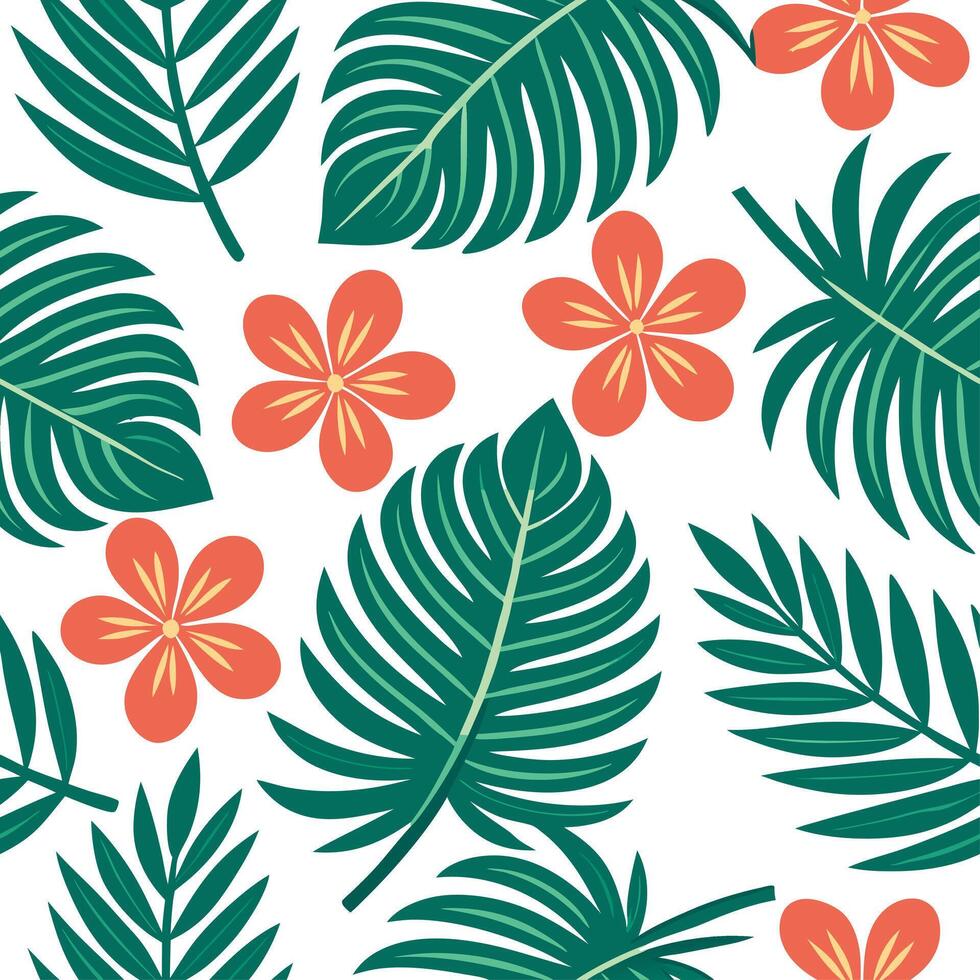 Tropical summer seamless pattern with exotic flowers and vivid tropical foliage for an adventurous design concept as Exotic summer flower pattern with tropical flowers and vivid fo Clean Set 2 vector