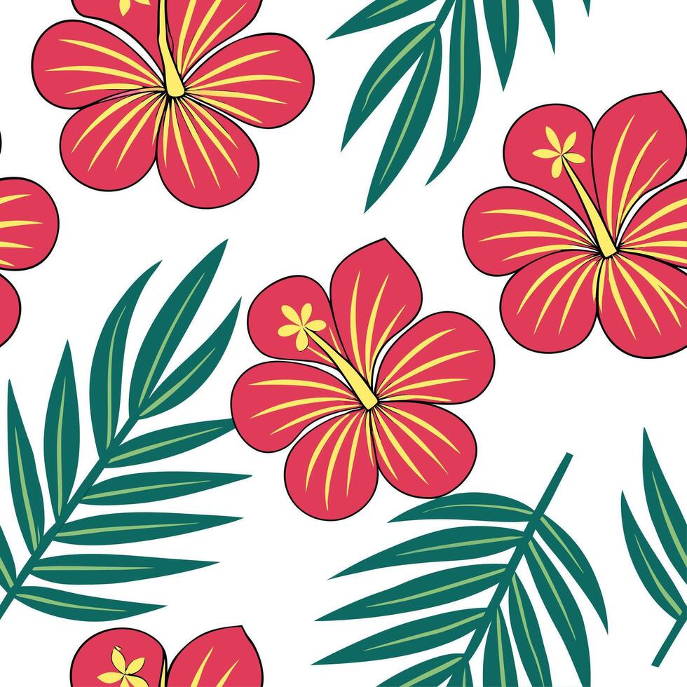 Tropical summer flowers seamless pattern with exotic florals and bright warm hues for an adventurous summer vibe concept as Exotic summer flowers pattern with tropical florals and Clean Set 2 vector