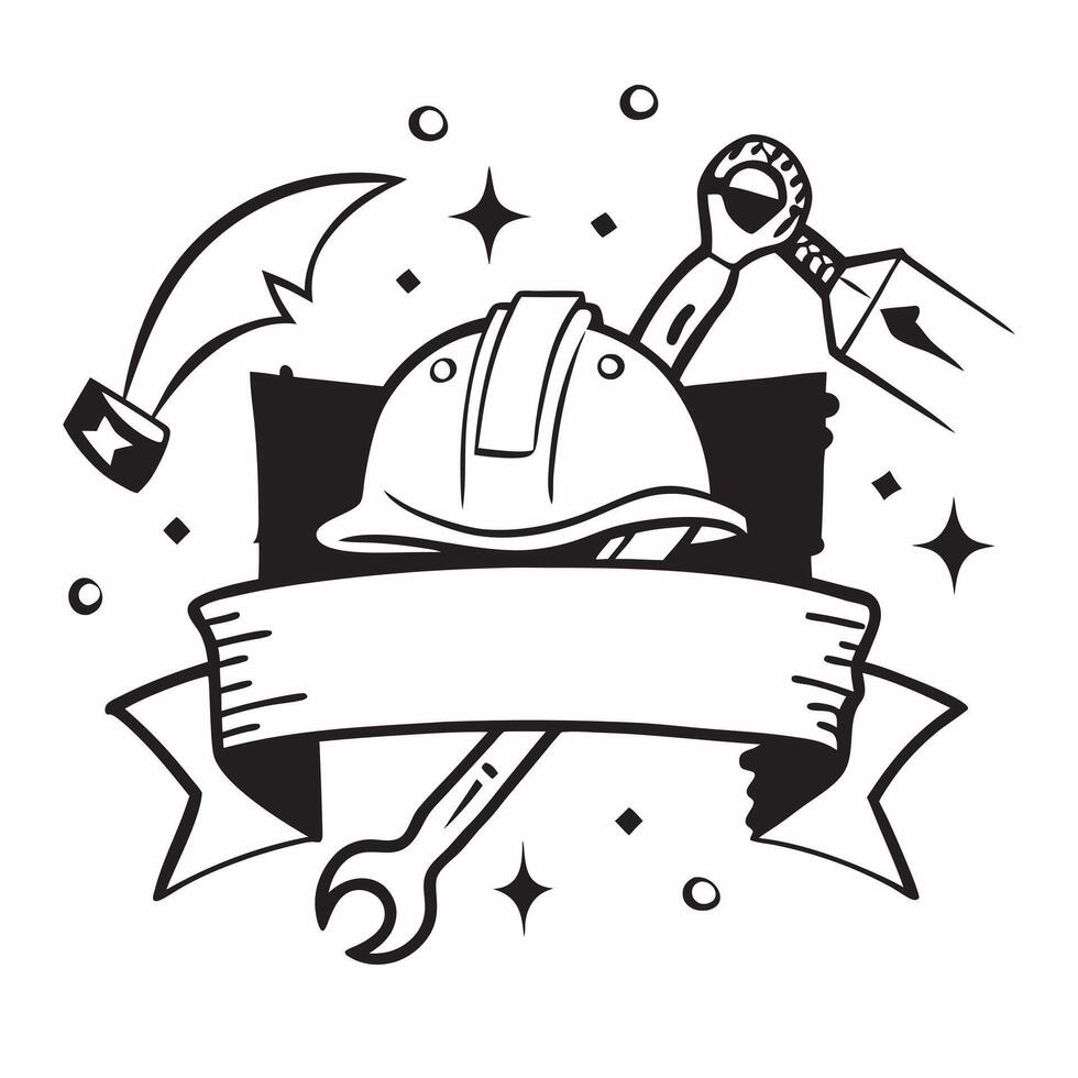Tools and Hard Hat Border with Labor Day Tribute Wording concept as A detailed border frame featuring tools and a hard hat traditional symbols of labor and hard work The words Lab Clean vector