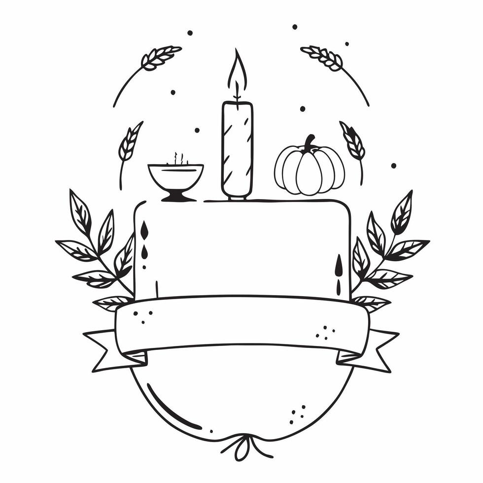 Thanksgiving Table Border with Candles and Thankful Blessed Wording concept as A charming border frame featuring a Thanksgiving table setting with candles leaves and pumpkins Th Clean vector