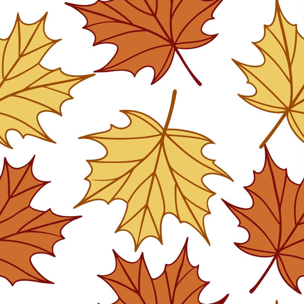Thanksgiving leaves seamless pattern with rich autumn colors of red orange and yellow for a warm harvest inspired look concept as Warm Thanksgiving pattern with red orange and yell Clean Set 35 vector
