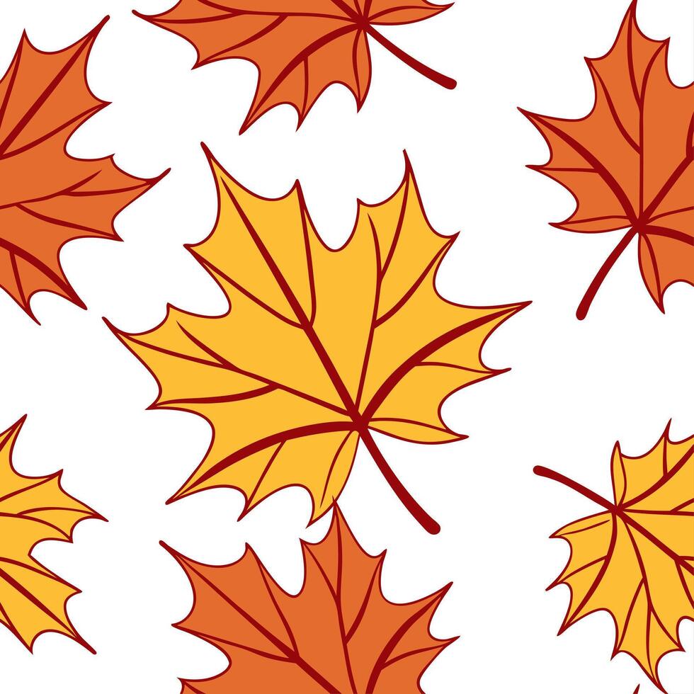 Thanksgiving leaves seamless pattern with rich autumn colors of red orange and yellow for a warm harvest inspired look concept as Warm Thanksgiving pattern with red orange and yell Clean Set 22 vector