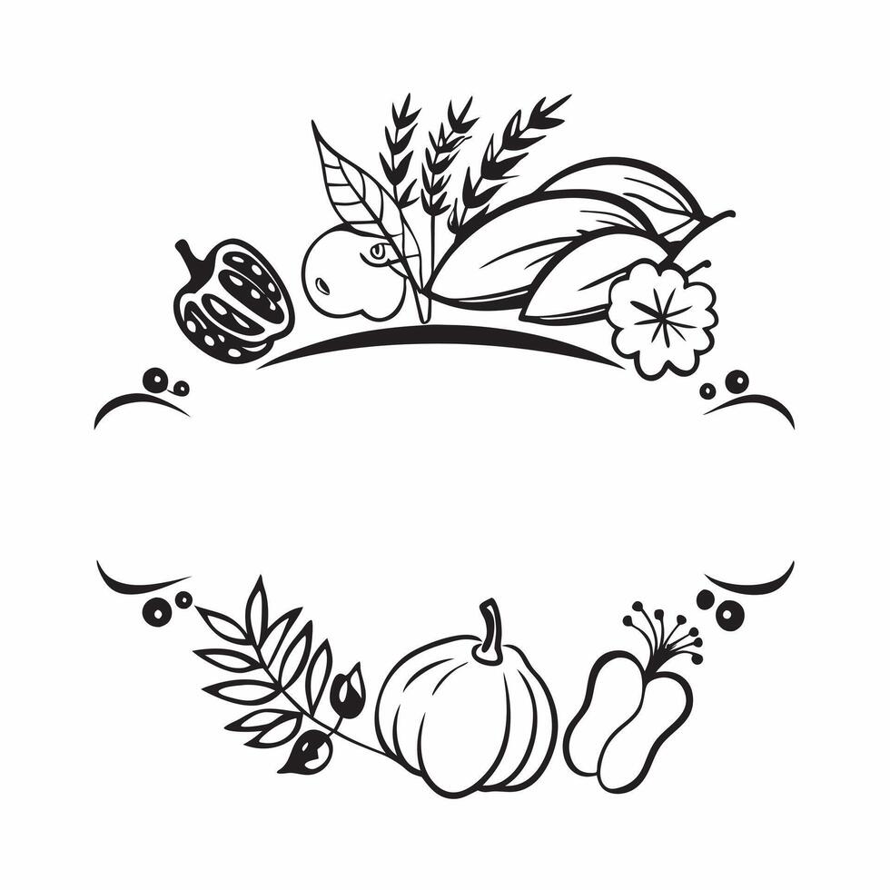 Thanksgiving Cornucopia Border with Apples and Harvest Blessings Wording concept as A beautifully illustrated border frame featuring apples pumpkins and autumn leaves symbolizing a Clean vector