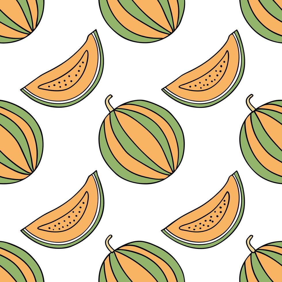 Sweet melon seamless tile pattern with vibrant orange and green hues perfect for hot summer days concept as Sweet melon with vibrant orange and green hues creates a refreshing seam Clean vector