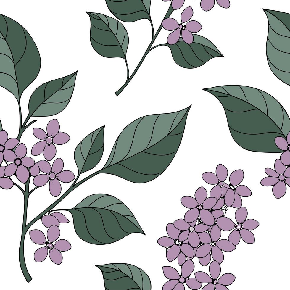 Sweet lilac seamless tile pattern with soft purple blooms and rich green leaves ideal for spring settings concept as Soft lilac flowers paired with green leaves form a seamless spr Clean vector
