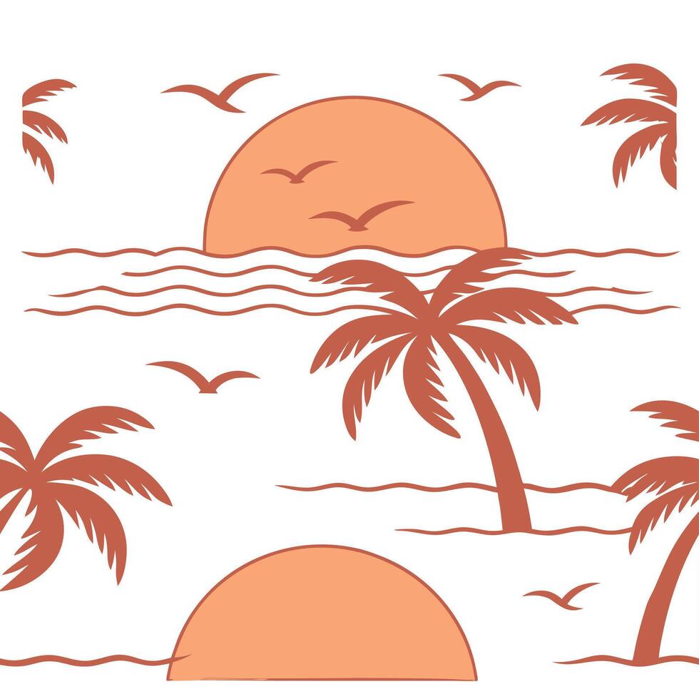 Sunset over the ocean seamless tile pattern with warm orange and pink hues for a vibrant beach vibe concept as Warm orange and pink hues from a sunset over the ocean create a vibra Clean vector