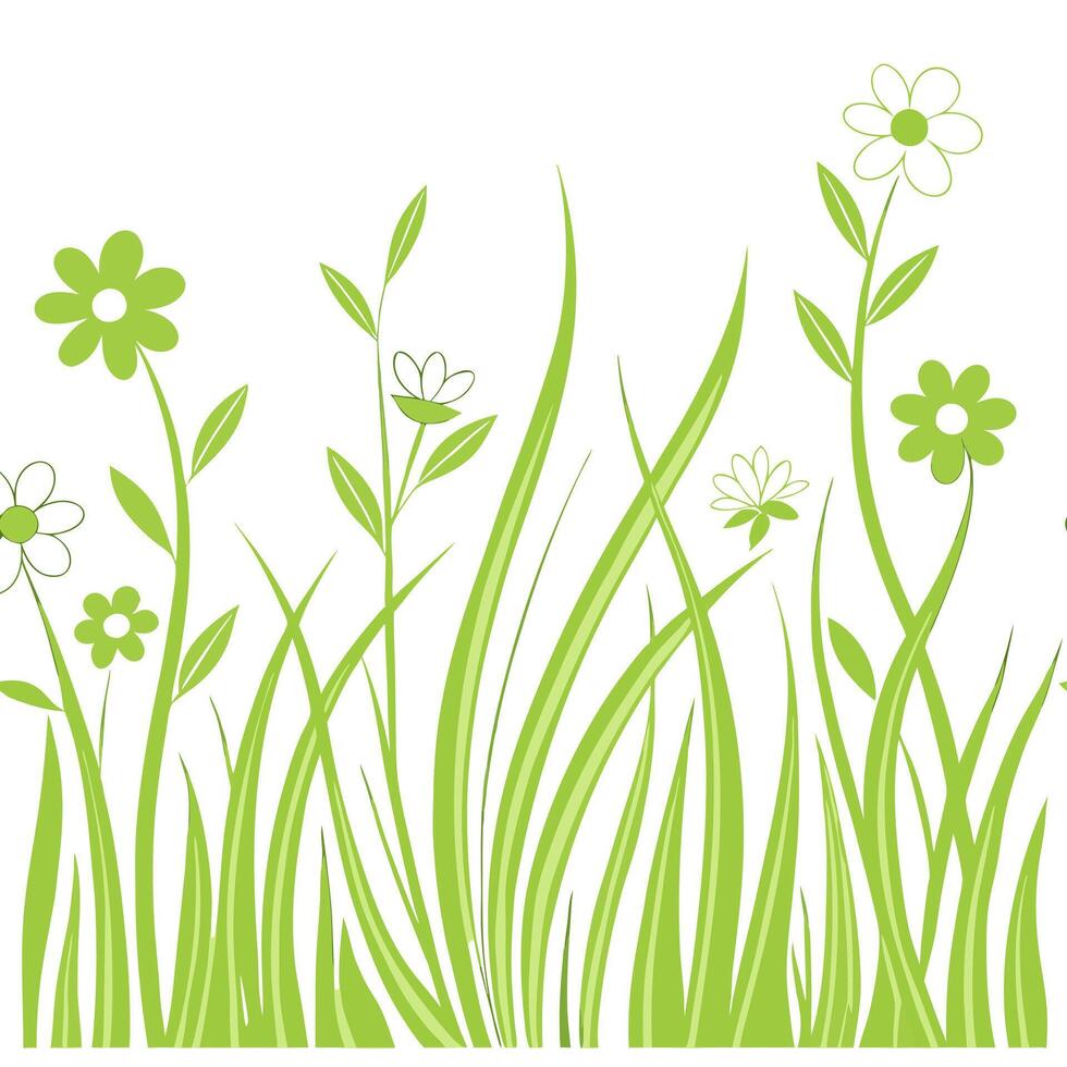 Sunlit grass and flowers seamless tile pattern with gentle spring breezes and vibrant green hues concept as Sunlit grass and flowers sway in a gentle spring breeze creating a seaml Clean vector