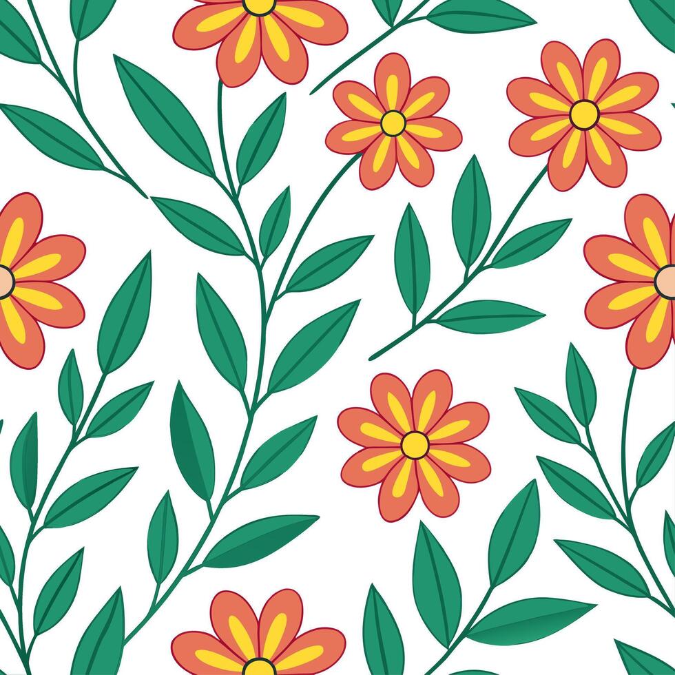 Summer flowers seamless pattern with vibrant petals and lush greenery for lively nature inspired designs concept as Vibrant summer flowers pattern with bright petals and lush green Clean Set 4 vector