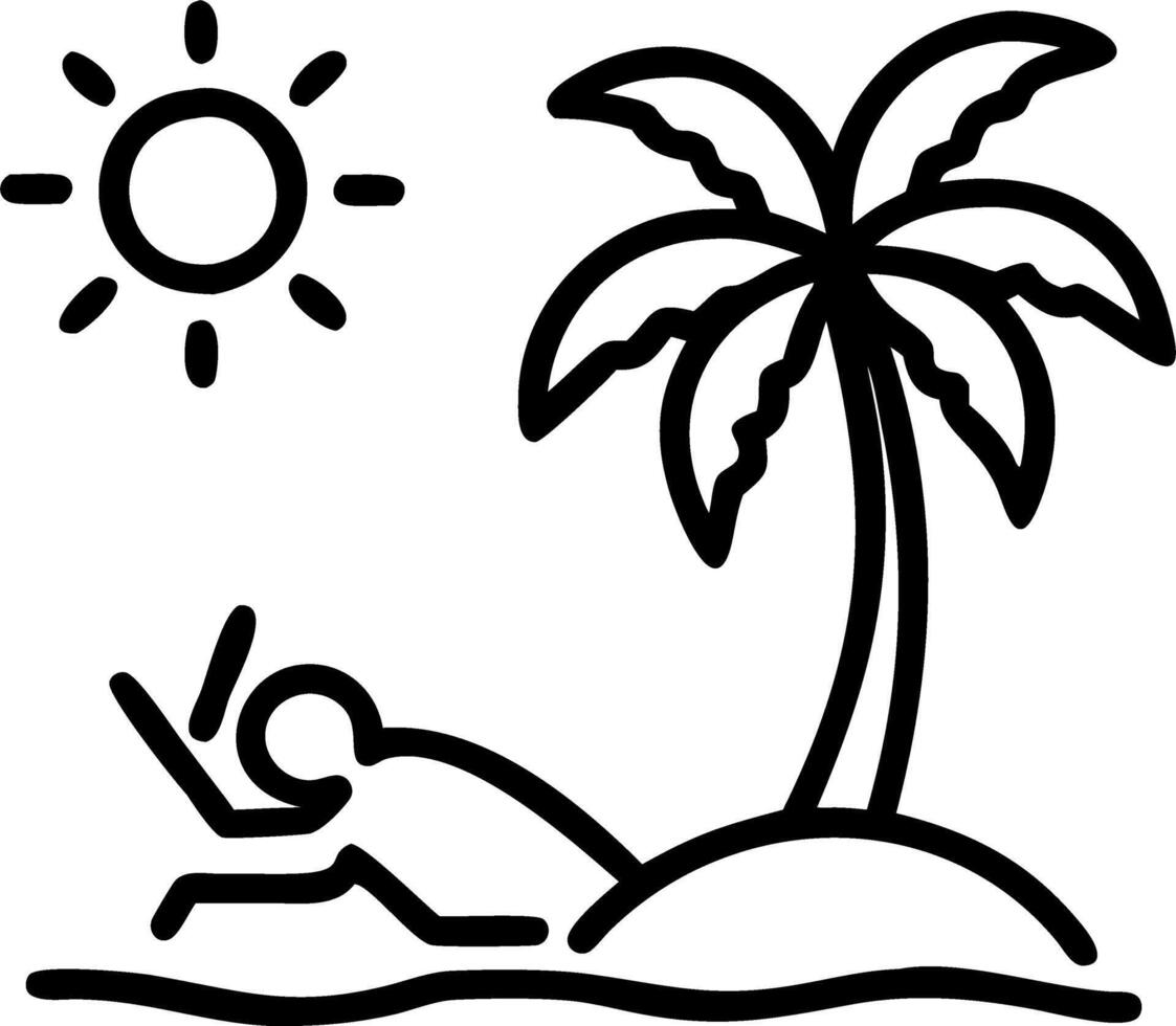 summer beach vacation happy woman hat relaxing seaside looking palm trees sea beach concept as A happy woman with a hat relaxes under palm trees on a sunny beach enjoying the seren Clean vector