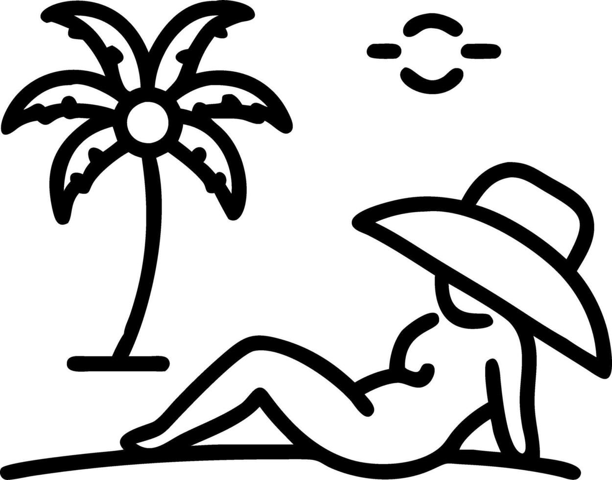 summer beach vacation happy woman hat relaxing seaside looking palm trees sea beach concept as A happy woman with a hat relaxes under palm trees on a sunny beach enjoying the seren Clean Set 2 vector
