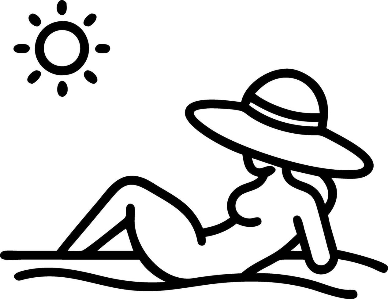 summer beach vacation young woman hat relaxing arms raised enjoying ocean view concept as A young woman with a sunhat relaxes on a sunny beach enjoying the ocean view and embracing Clean vector